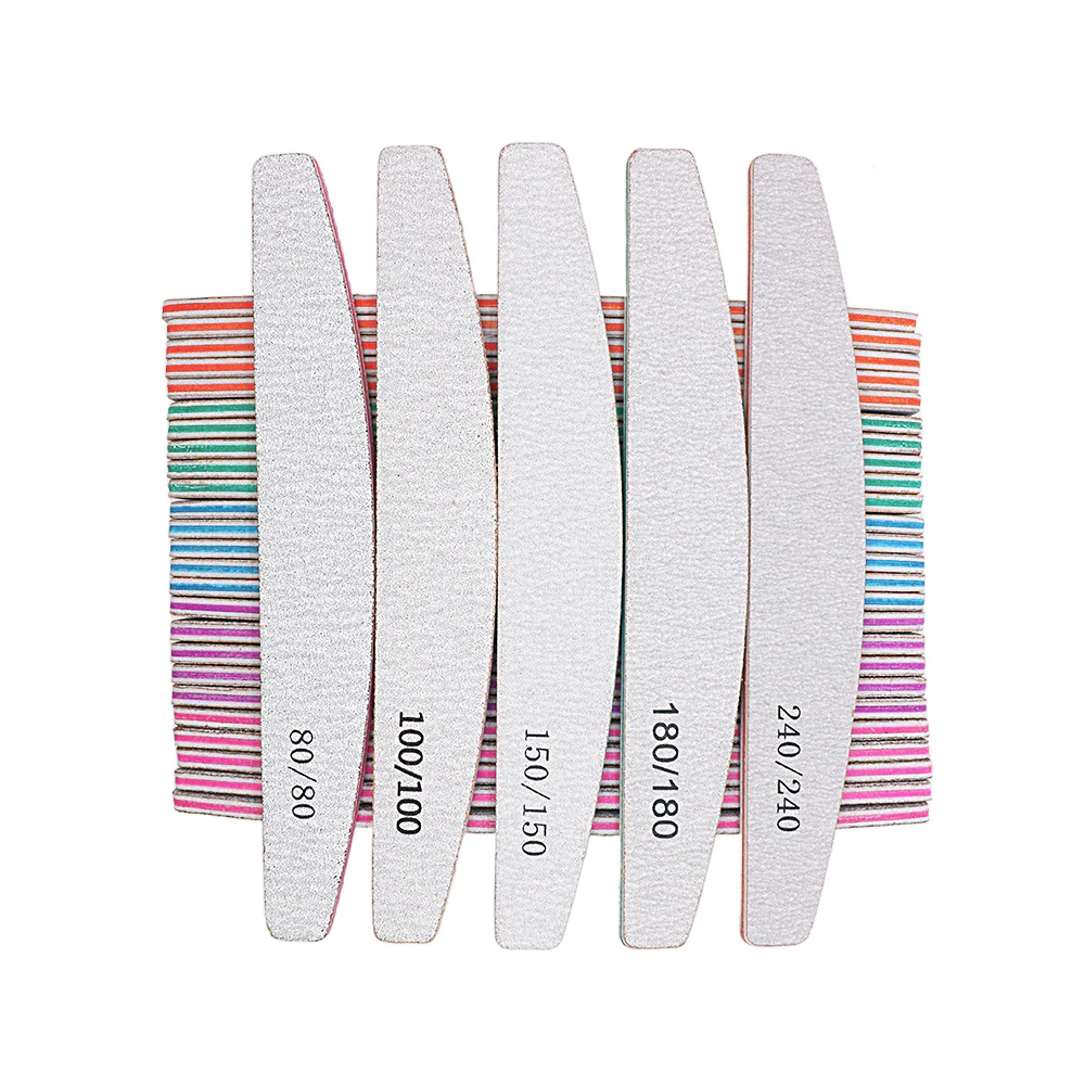 50Pcs Double Sided Sandpaper Nail File 80/100/180 Board Trimmer Manicure Buffer For Professional Manicure Salon Nail Supply Tool