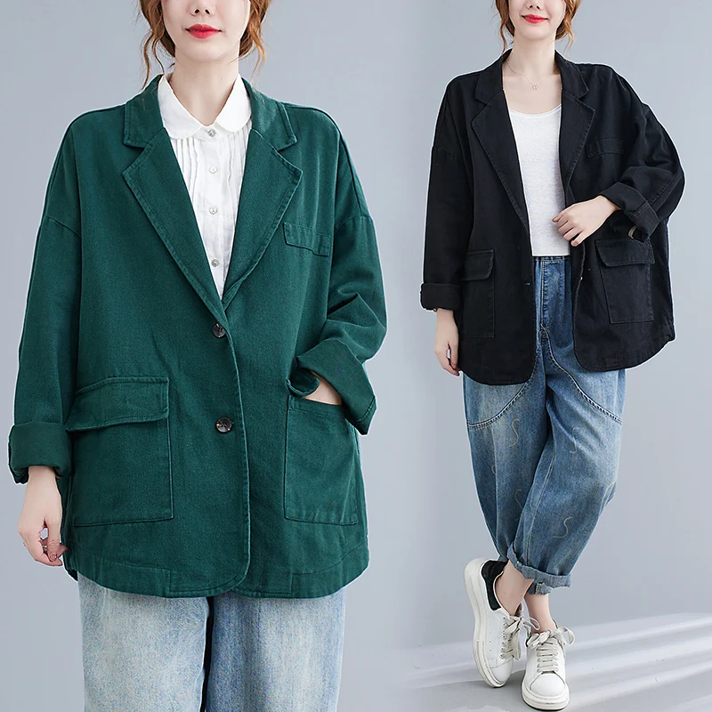 

Loose Fit Two Button ort Suit Jaet for Women Spring 2025 New Korean Sle Artistic Retro Versatile Slimming Outerwear