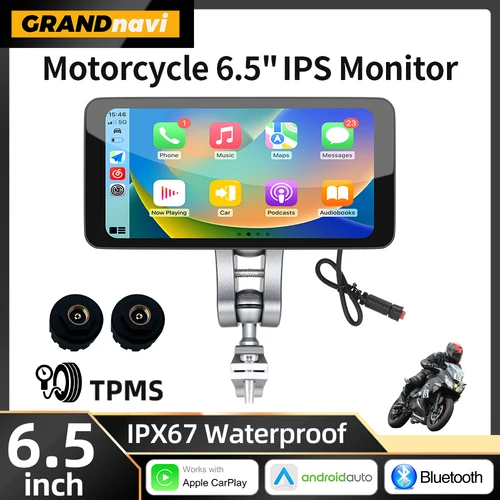 Pantalla inteligente para motocicleta de 6,5 "", CarPlay inalámbrico, Android, soporte extraíble para coche, Monitor Bluetooth portátil IP67 resistente al agua