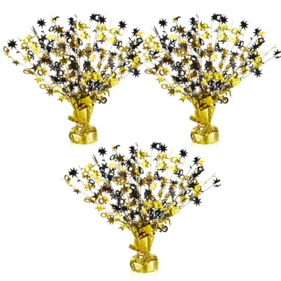 3個セット ハッピー40歳誕生日テーブルセンターピース 40周年結婚記念日パーティー用品 メタリックゴールドグリーム 40年記念用