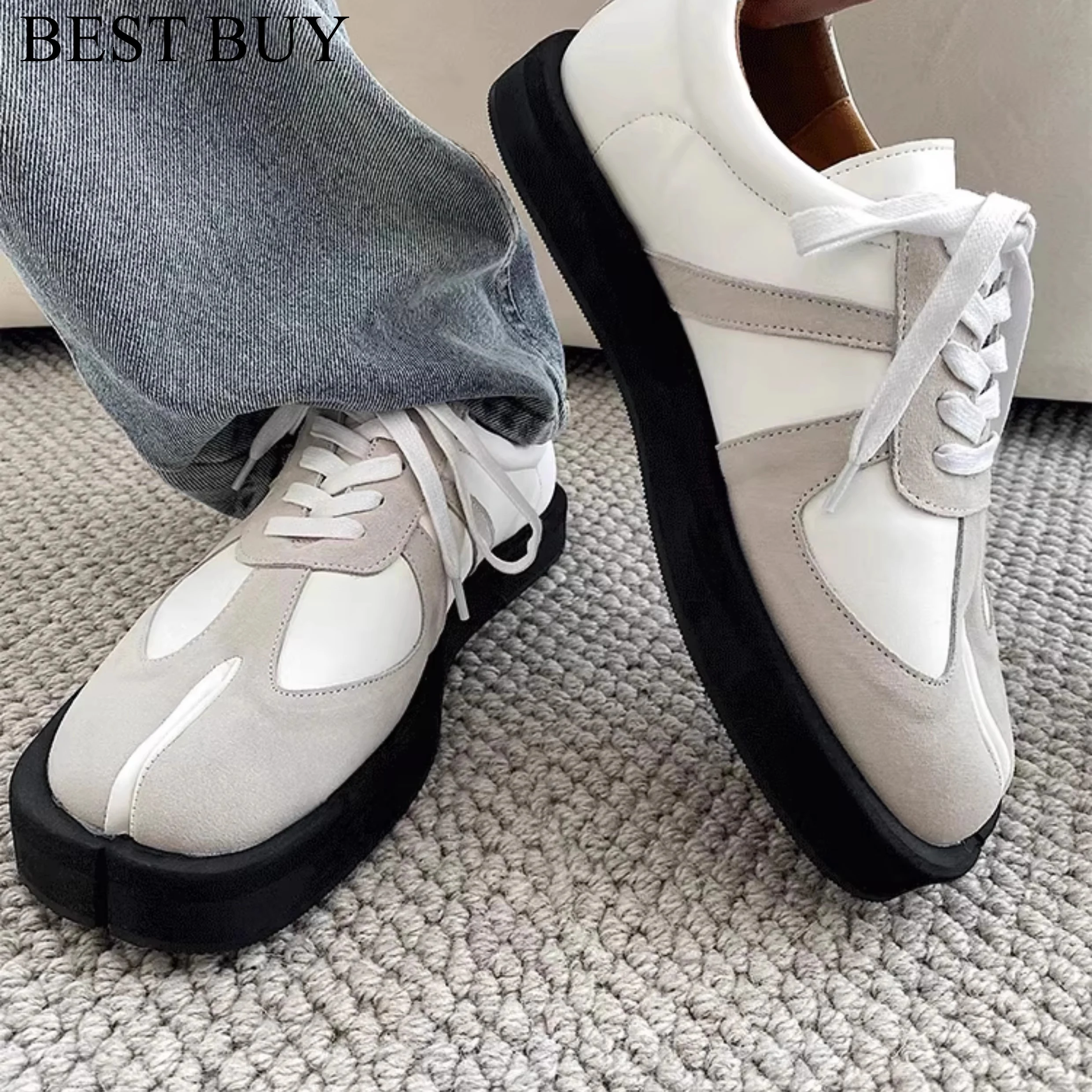 New Black Fashion plafrom Unisex Tabi Shoes Men’s Women’s Split Toe Flats Pig Hoof lace up Shoes Woman Leisure Loafers Woman