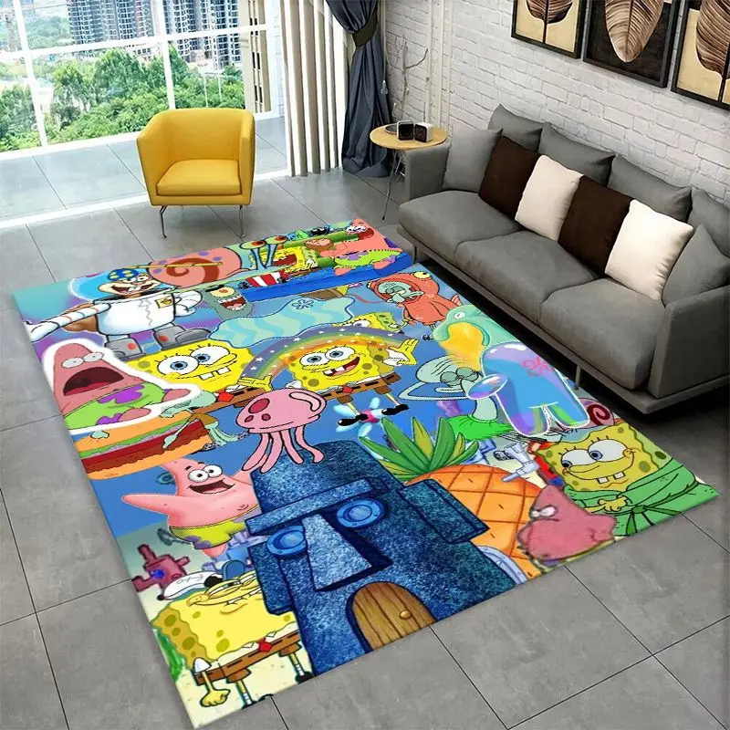 Cute S-SpongeBob Cartoon Non-Slip Area Rug for Living Room,Bedroom,Playroom,Soft Carpet Floor Mat Home Decor Rug  Room Gift