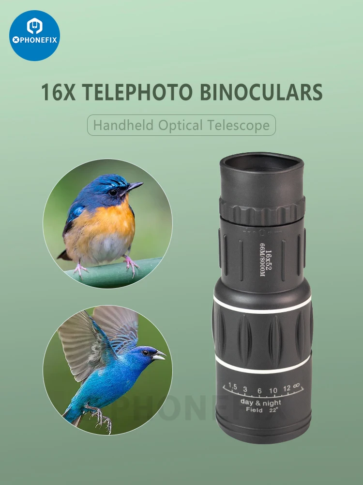 HD Scope 16x52 Dual Focus monokularowy Zoom teleskopowy soczewka optyczna polowanie Spotting Upgrade Handheld lornetki 66m/8000m dla turystyki