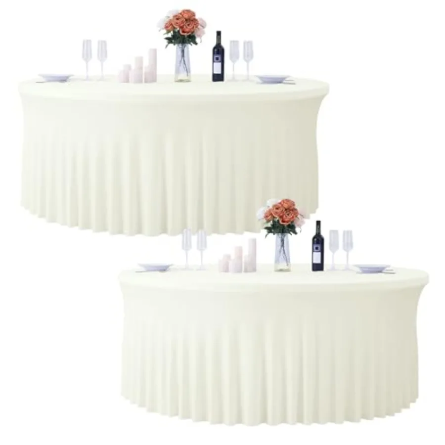

Набор из 2 круглых скатертей для столов диаметром 5 футов (120 дюймов), эластичные скатерти из спандекса с юбкой, не мнущиеся, растягивающиеся, круглые.