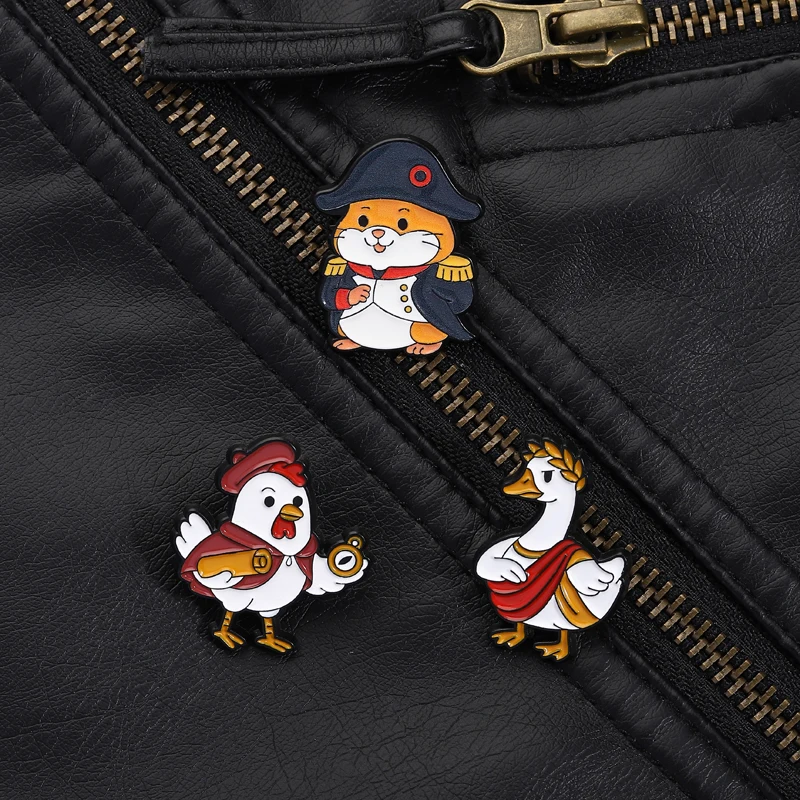 Historical Animal Pin Cute Anthropomorphic Style Roman Goose Explorer Chicken Napoleon Hamster For History Lovers Bag