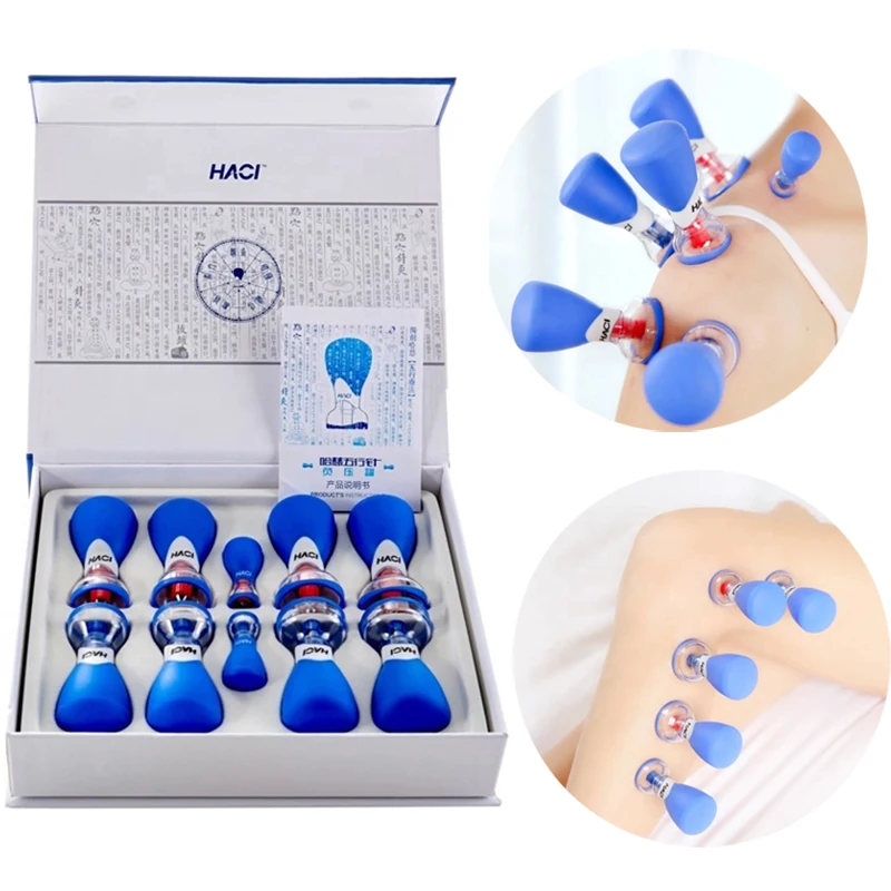 10 Cans Magnetic Vacuum Suction Silicone Cup Professional Acupuncture Point Acupressure Cupping Therapy Set Muscle Pain Relief