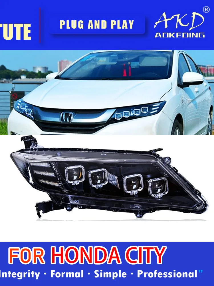 AKD lampa czołowa dla Honda City LED reflektor 2016-2018 reflektory miejskie DRL kierunkowskazy światła drogowe soczewki projektora anioła oka — zdjęcie 2