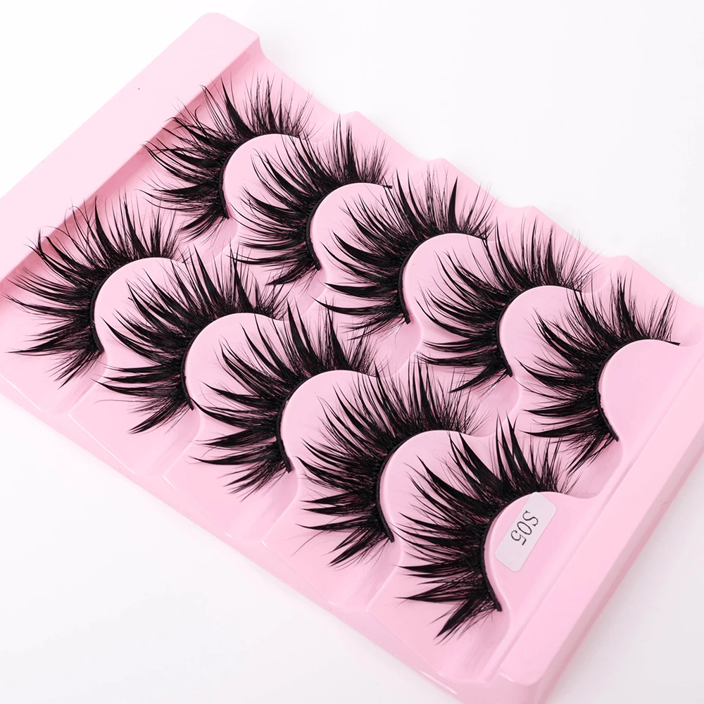 Neue 5/10 Paar Natürliche Wet False Eyelashes für den täglichen Gebrauch, scharfe, dicke, künstliche, gekreuzte Make-up-Wimpern – Detail 25