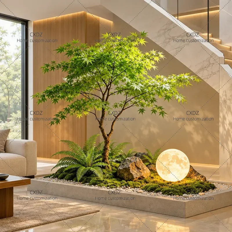 Simulation Green Maple Bonsai Artificial Tree Indoor Tea Room Landscape Decoration Fake Plant Ornament for Home Office Decor