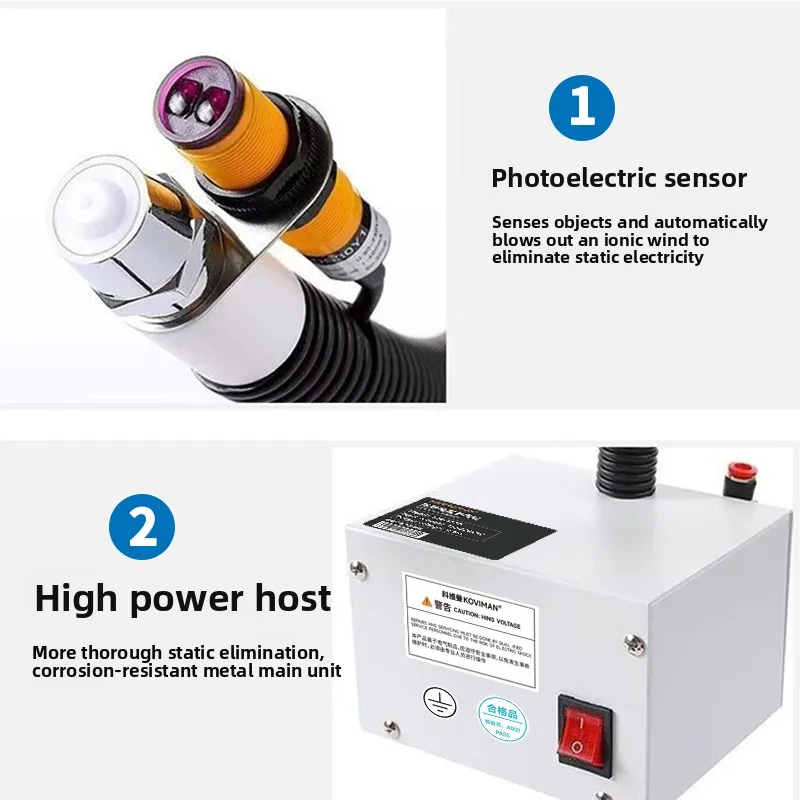 Automatyczny indukcyjny odpylacz jonowy do usuwania elektrostatycznych ładunków, pistolet powietrzny do usuwania pyłu przemysłowego, eliminator elektrostatyczny.