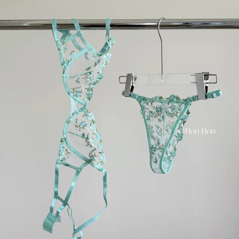 طقم حمالة صدر من الدانتيل الفرنسي للاستخدام اليومي، شبكة شفافة، صدرية كبيرة تدعم الأزهار والتطريز، ملابس مريحة، طقم ملابس داخلية مثيرة من MOYISU #2