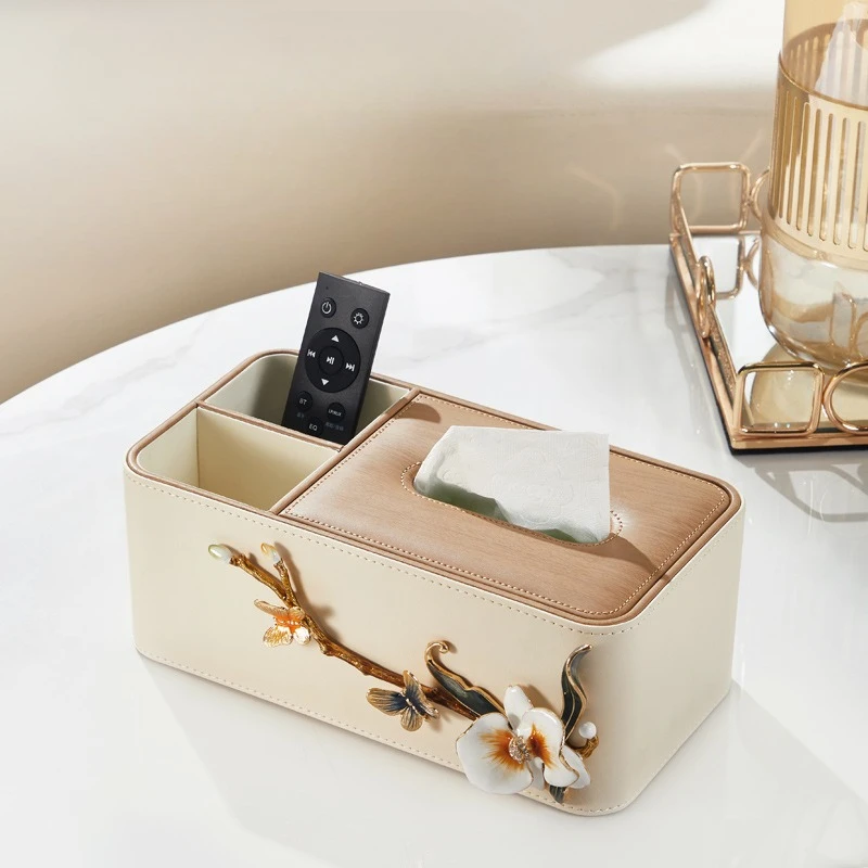 

High-end enamel color multi-functional paper towel box, high-end storage box in the living room, light luxury