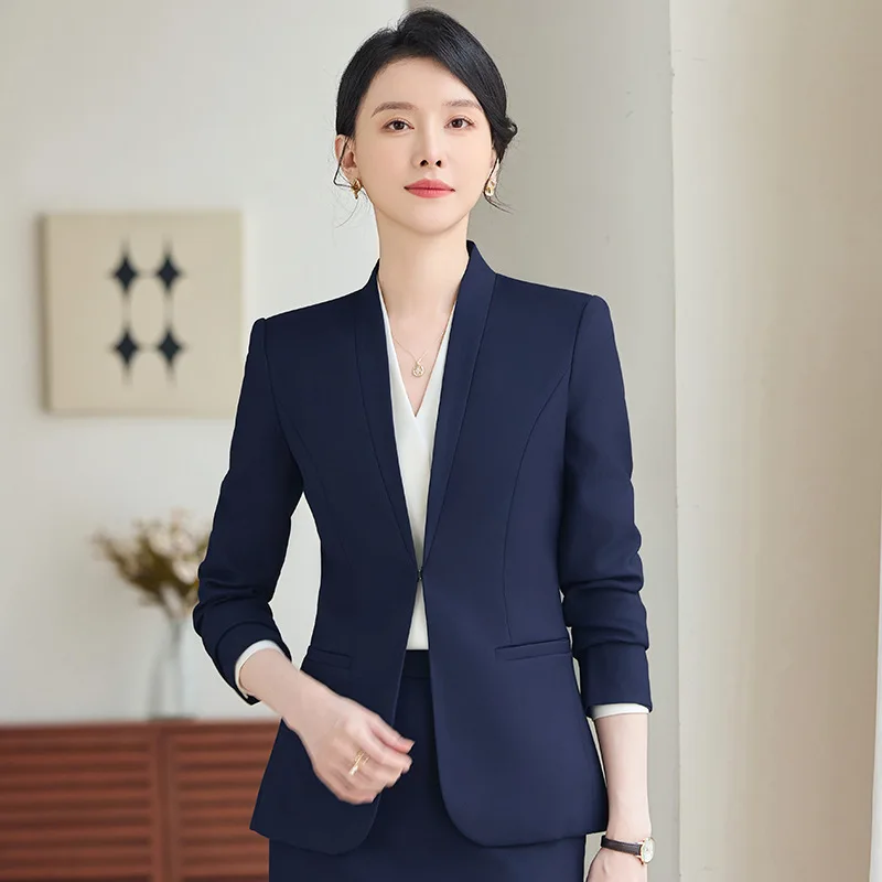 High-End Navy Blue Suit Set for Women, Spring and Autumn New Slim Fit Commuter Workwear, Elegant Professional Work Suit