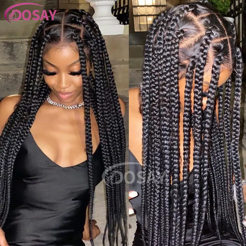 360 Knotless Box Braids Lace Front Wig Super Long Full Lace Box Braid Wig With Baby Hairs Synthetic Braided Wigs For Black Women