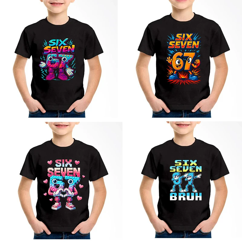 New Funny Six Seven Italian Brainrot 67 Number Graphic Print T-Shirt Boy/Girl Summer Short Sleeved Kids Comfortable Tshirt Top。