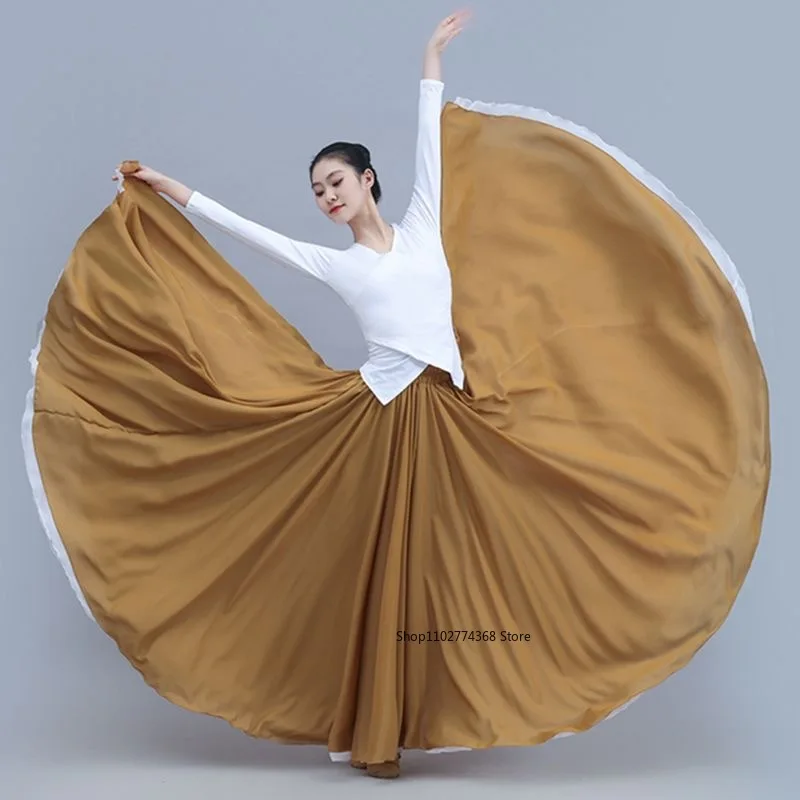 Gonna da ballo classica da donna Elegante doppia chiffon Flamenco Performance moderna Gonna altalena da palcoscenico Avvolgente Gonna eterea da 720 gradi