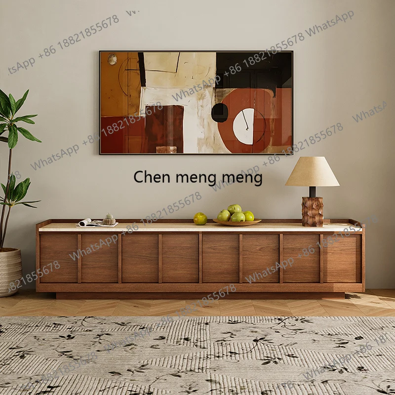 

Wabi Sandy Wind Natural Travertine Solid Wood TV Cabinet Medieval Retro Simple Storage Storage