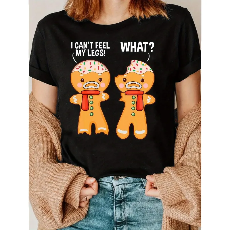 

Christmas Ladies Christmas Cookies Bakers Funny Gingerbread Makers Baked Printed T-shirts Casual Round Neck Short Sleeved Tops