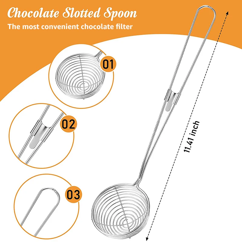 4-Piece Chocolate Dipping Set, Fondue Fork, Spear, Slotted Spoon for Handmade Chocolate Candy Pralines