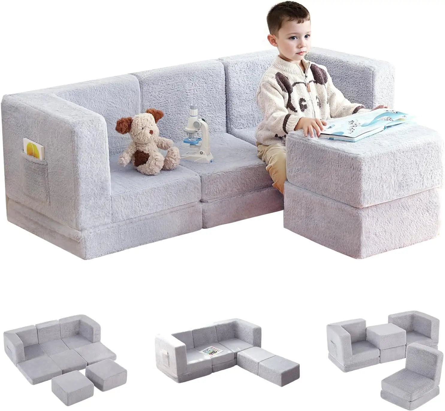 

Modular Kids Play Couch, Convertible Folding Sofa for Boys and Girls, Child Sectional Sofa, Versatile Kid Couch for Playroom