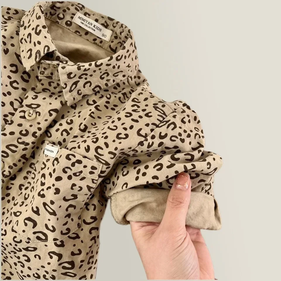 2024 Spring Autumn New Fashion Boys and Girls Korean  All-match Turn-down Collar Unisex Children Coat Leopard Kids Shirts