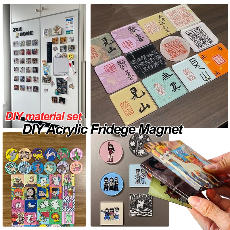 DIY Acrylic Fridge Magnets Kit Square Round Transparent Refrigerator Magnet DIY Material Package Home Decoration Souvenir Gift