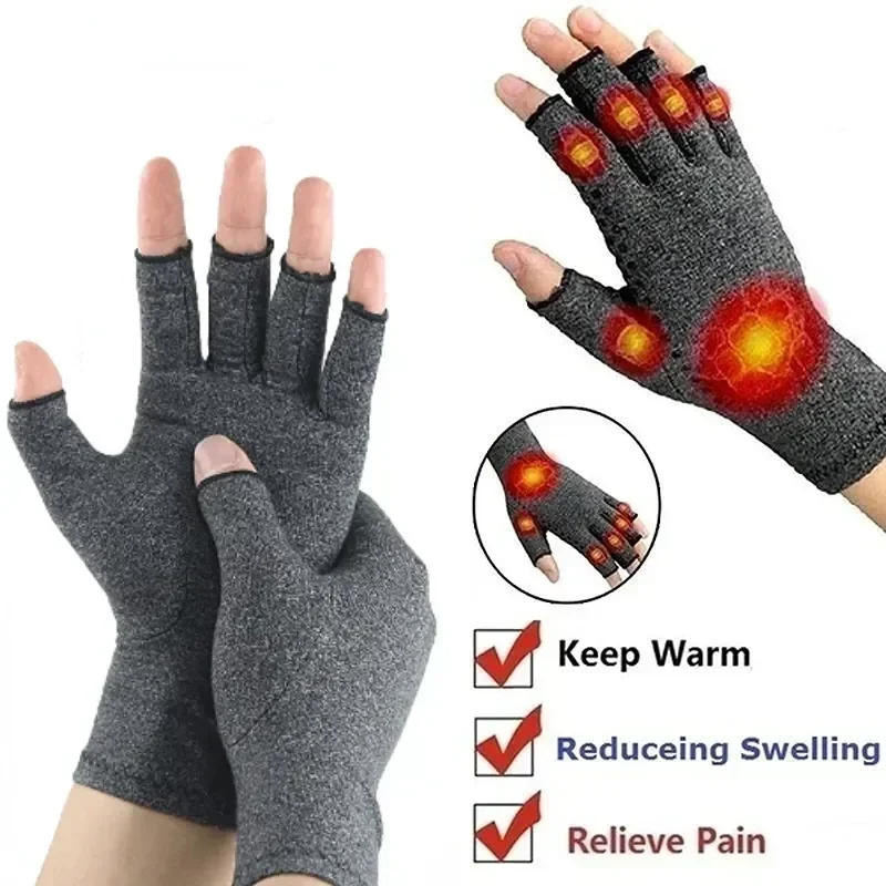 1 Pair Compression Arthritis Gloves Wrist Support Therapy Wristband Half FingerWarm The Joints Glove Pain Relief Cycling Gloves