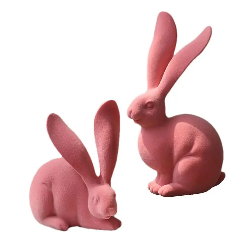 

Bunny Statue 2pcs Bunny Ornaments Flocked Bunny Decor Rabbit Garden Statue Cute Rabbit Statues For Home Decor Study Room Living