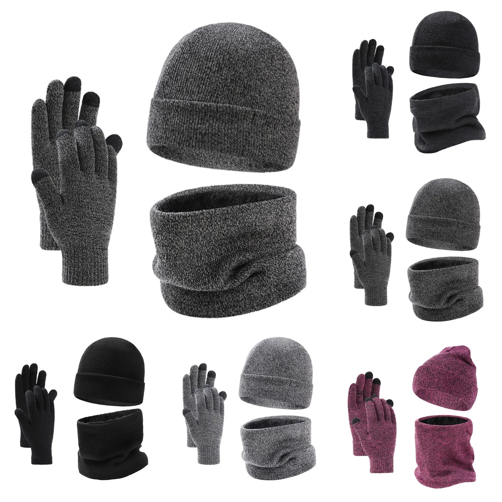 Autumn Winter Warm Hat Scarf Gloves Three Piece For Women Plush Knitting Wool Hat Cold Proof Headgear Hat Unisex Outdoor шарф