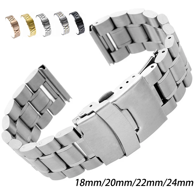 

18mm 20mm 22mm 24mm Universal Watchband Metal Bracelet Solid Stainless Steel Straps Double Lock Buckle Wrist Band Accessories