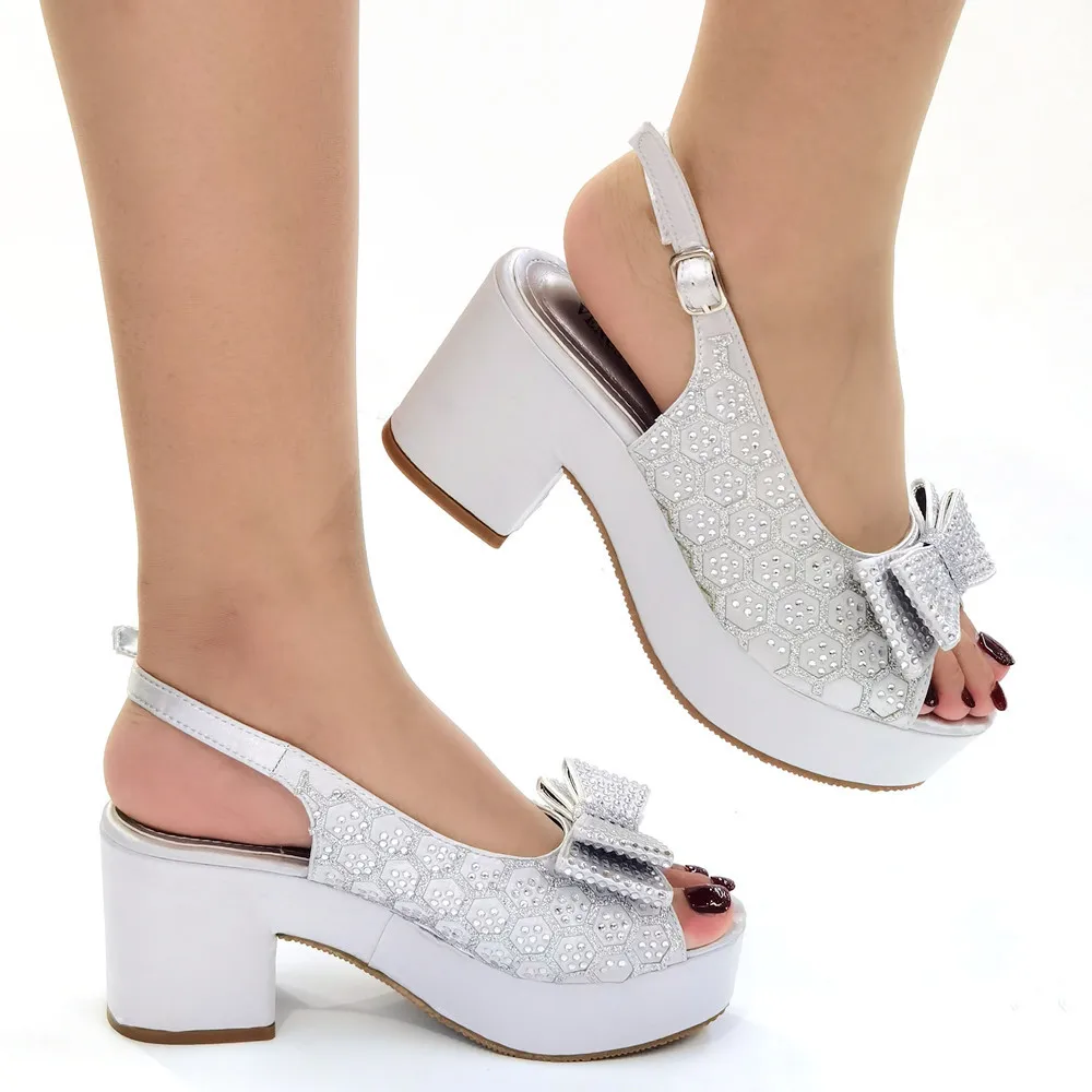 Mature Lovely Newest Arrival Ladies Bridal Wedding Nigeria Shoes with Rhinestones Italian High Heels Wedding Slippers