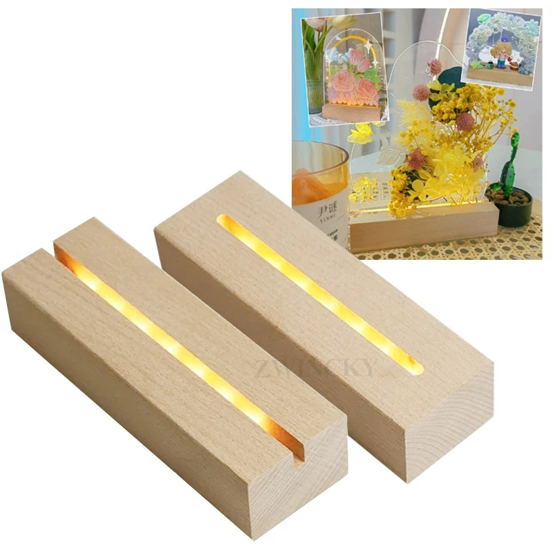 

5.9 Inch Wooden Rectangle Light Base Led Light Base Display Stand Wood Base for Custom Acrylic Night Lamp Resin Glass Art DIY