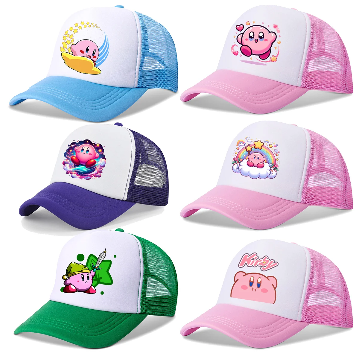 Kirbys boné de beisebol bonito anime chapéu de pico para crianças adulto verão respirável guarda-sol bonés moda casual acessórios meninas presente