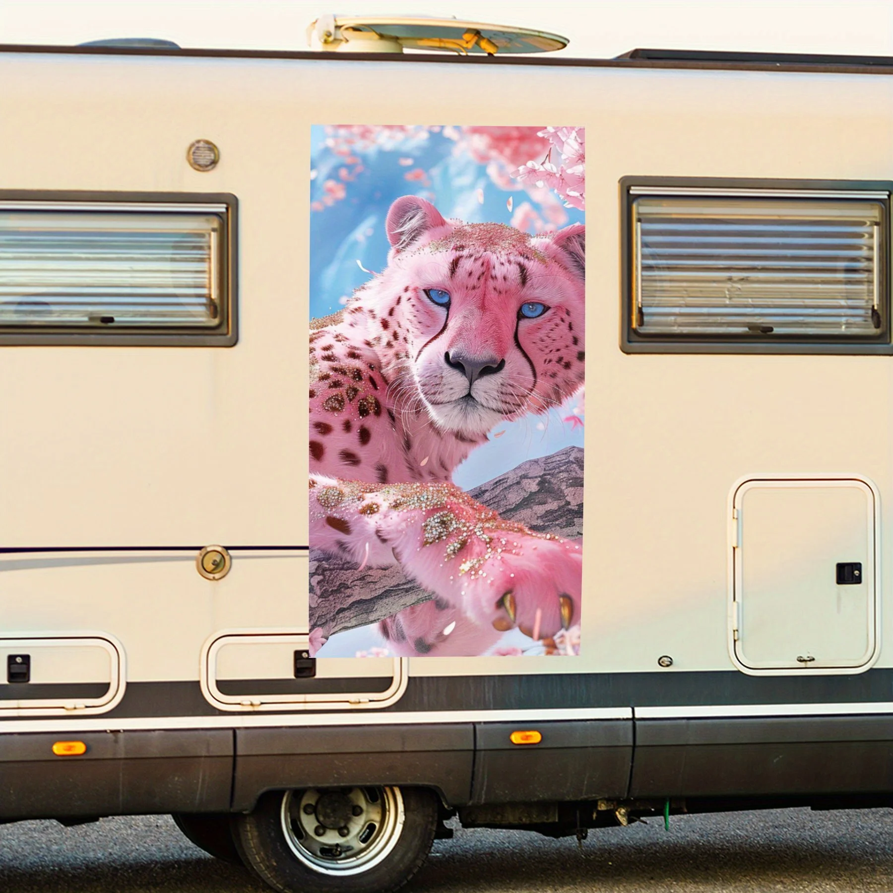 

Розовый леопардовый дом на колесах, наклейка на дверь автомобиля, ПВХ, самоводонепроницаемая палка, яркие внешние аксессуары для автомобиля, декор, защитный подарок для автомобиля