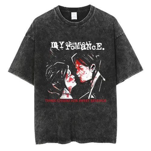 Imagen 1 del producto Camisetas lavadas de Rock Band My Chemical Romance para hombres y mujeres, de manga corta Camiseta de algodón, Punk, Hip Hop, Black Parade, de gran tamaño