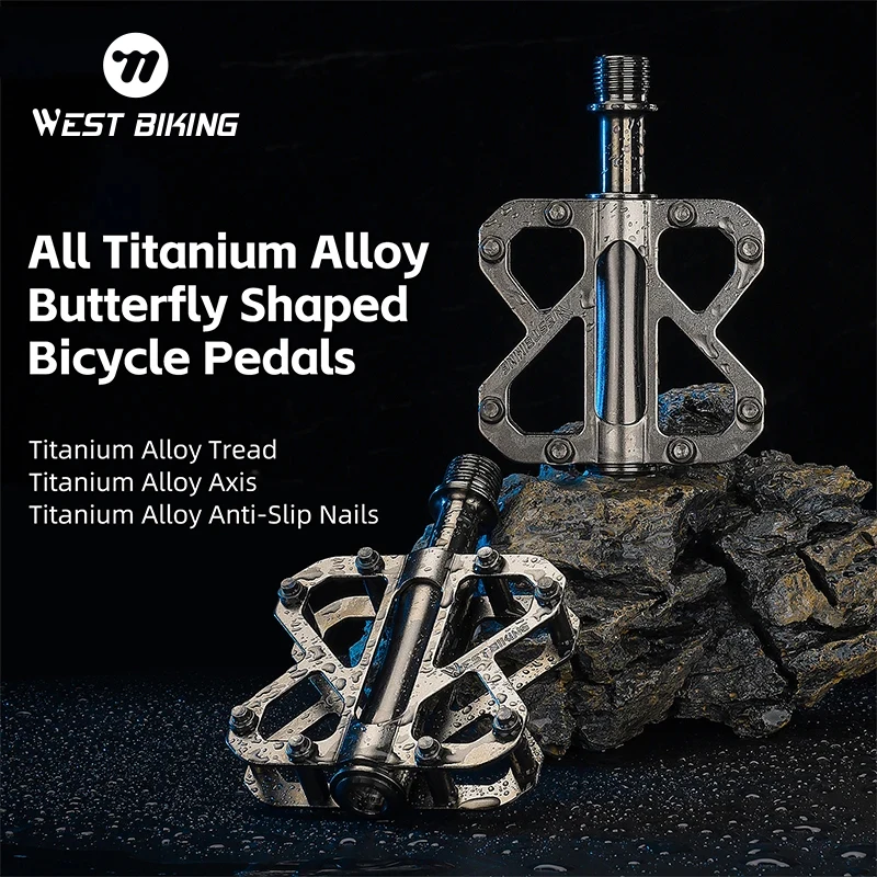 

WEST BIKING Lightweight All Titanium Alloy Sealed Bearings Bicycle Pedals Butterfly Shaped Hollow Professional Road Bike Pedals