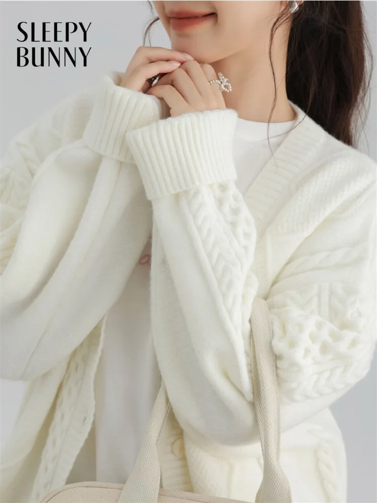 

Women Lady Cable-Knit V-Neck Cardigan Relaxed Fit Soft Sweater Jacket Lightweight Spring Outerwear Casual Slimming Daily Wear