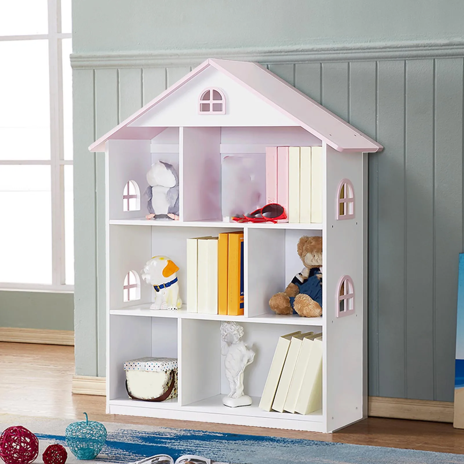 

Kids Books Toys Storage Organizer Shelf 3 Tier Wooden Dollhouse Bookshelf Bookcase Children Bedroom Playroom Educational Toy