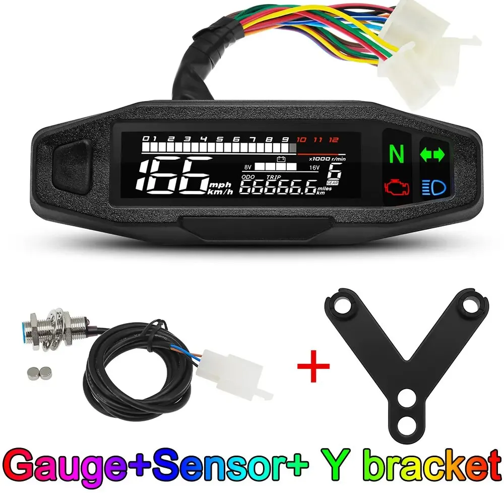 AD Universele motorfietssnelheidsmeter Digitale snelheidsmeter LED-toerenteller Dashboard Instrumentenpaneelmeter LCD-scherm Y-beugel