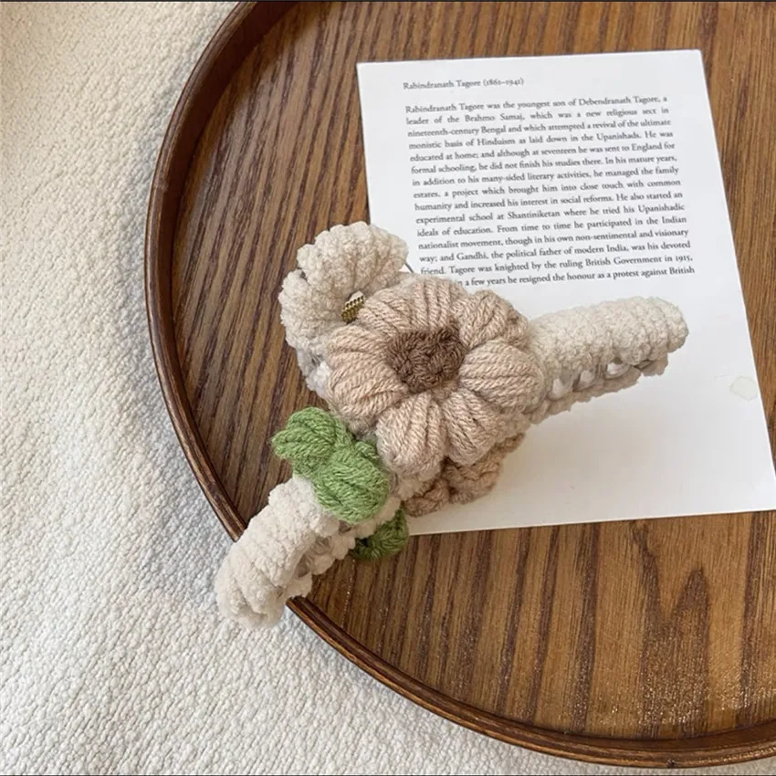 Herbst und Winter Mori Plüsch Gestrickte Blume Greif Clip Weibliche Hai Clip Zurück Kopf Haarnadel Kopfschmuck Haar Clips für Frauen – Detail 8