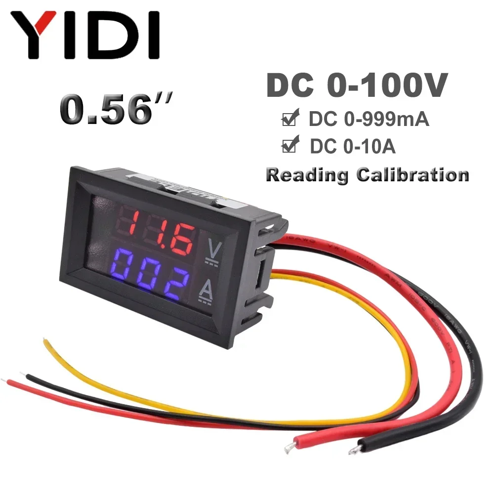 Polegada Led Digital Display Medidor de Tensão Atual dc 0100v 0-1a 0-10a Amperímetro Voltímetro Calibrar Leitura Volt Amp Detector 0.56