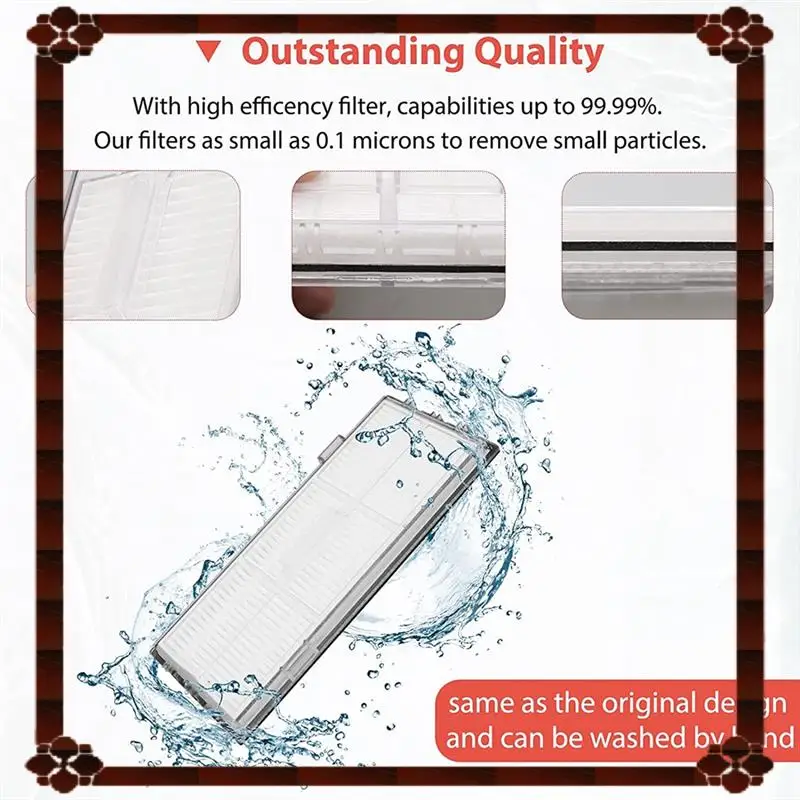 فرشاة تنظيف لمرشحات HEPA لتوصيل 24 ساعة لـ Roborock S8 Pro Ultra / S8+ / S8 / S7 / S7 + / S7 Maxv / S7 Maxv Plus / S7maxv Ultr