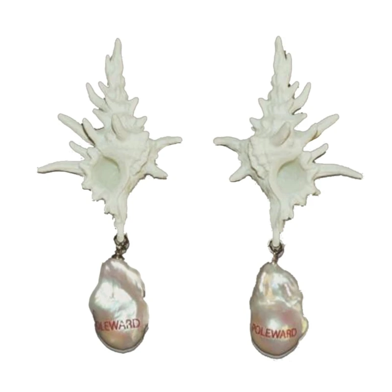 

Elegant Resin Conch Earrings Blood Sea Theme Drop Earring Pearl Pendant Ear Hook