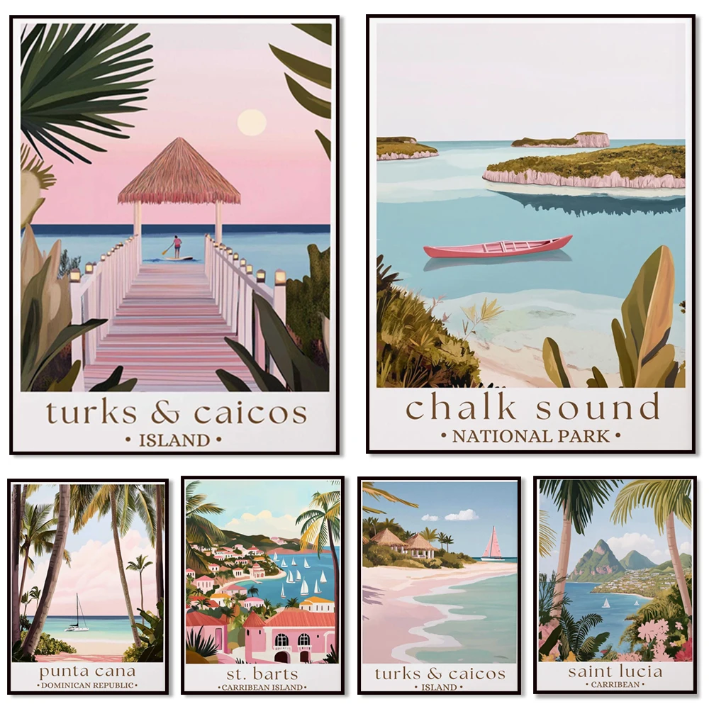 St. Barts, Anguilla, Saint Lucia, Aruba, Nassau, Bahamas, пляж Фиджи, карибское море, береговое море, тропические острова, туристический постер