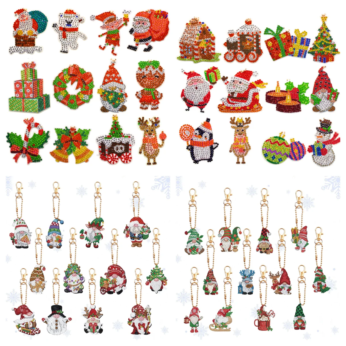 12 DIY-Schlüsselanhänger-Sets mit Diamant-Kunstmalerei zum Selbermachen, Weihnachts-Schlüsselanhänger-Dekorationen aus Kristall, Neujahrsgeschenke