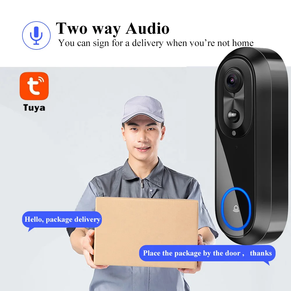 2MP 1080P 투야 앱 저전력 배터리 전원 WIFI IP 도어벨 인터콤 비디오 도어폰 도어뷰어 비주얼 도어 카메라