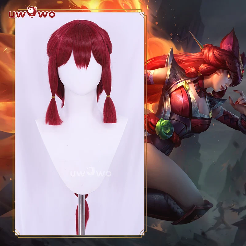 UWOWO Ahri Wig Game League of Legends/LOL: Foxfire Ahri 2023 ASU Cosplay Wig Long Hair with Ear Brown Red Hair 80CM