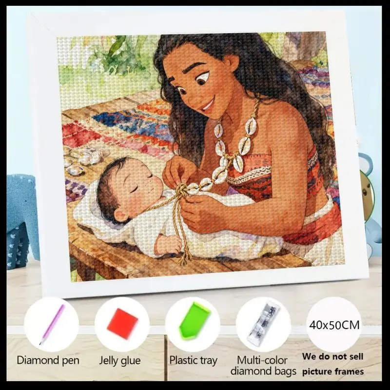 

1 шт., набор алмазной живописи Disney Moana and Baby 5D, полная дрель, сделай сам, кристаллическое искусство, теплая мультяшная сцена Vaiana для матери и ребенка,