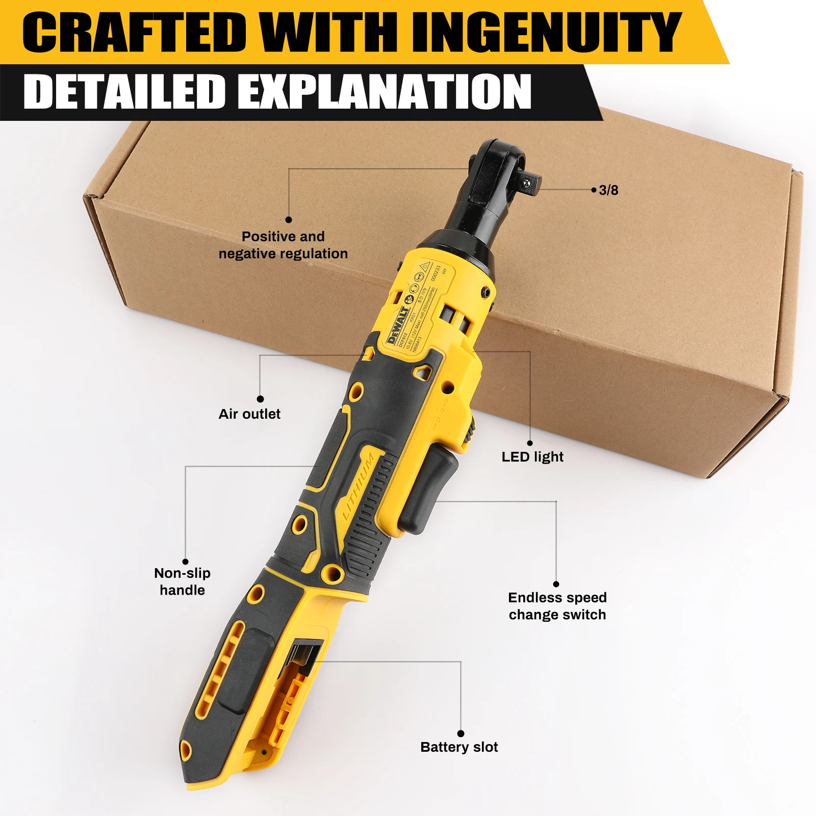 DEWALT DCF512 Ratchet Right Angle Wrench Variable Speed Brushless Power Wrench LED light Cordless 20V Battery Power Tools