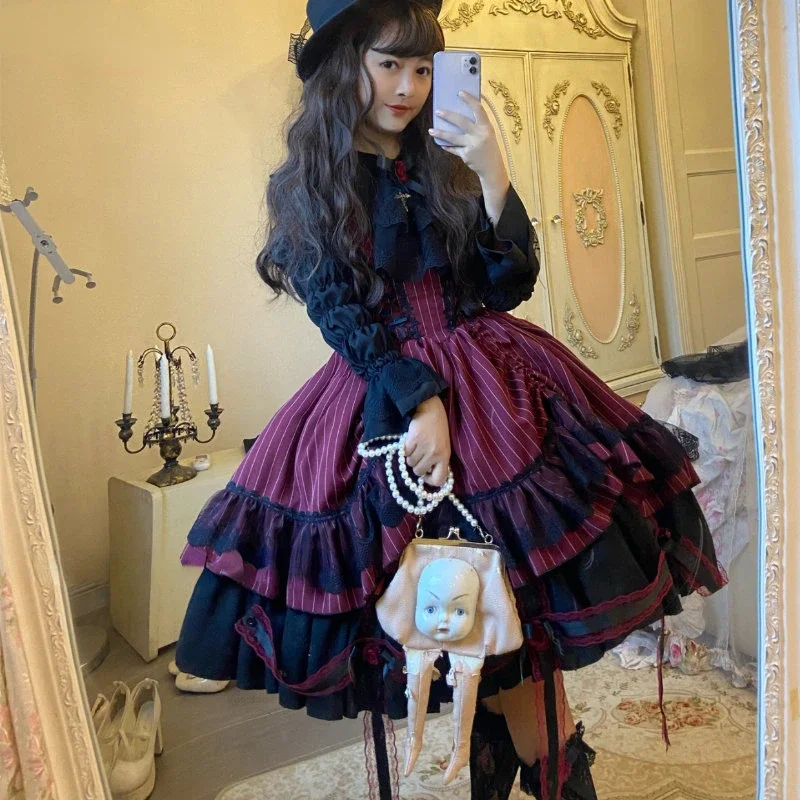 Wiktoriańska sukienka Gothic Lolita damska elegancka róża koszula na Halloween wełniana narzutka sukienka damska w stylu Harajuku Y2k